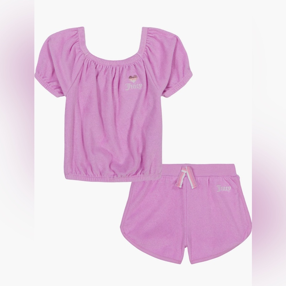 Juicy Couture Kids Light Purple Puff Sleeve Terry Top & Shorts Set